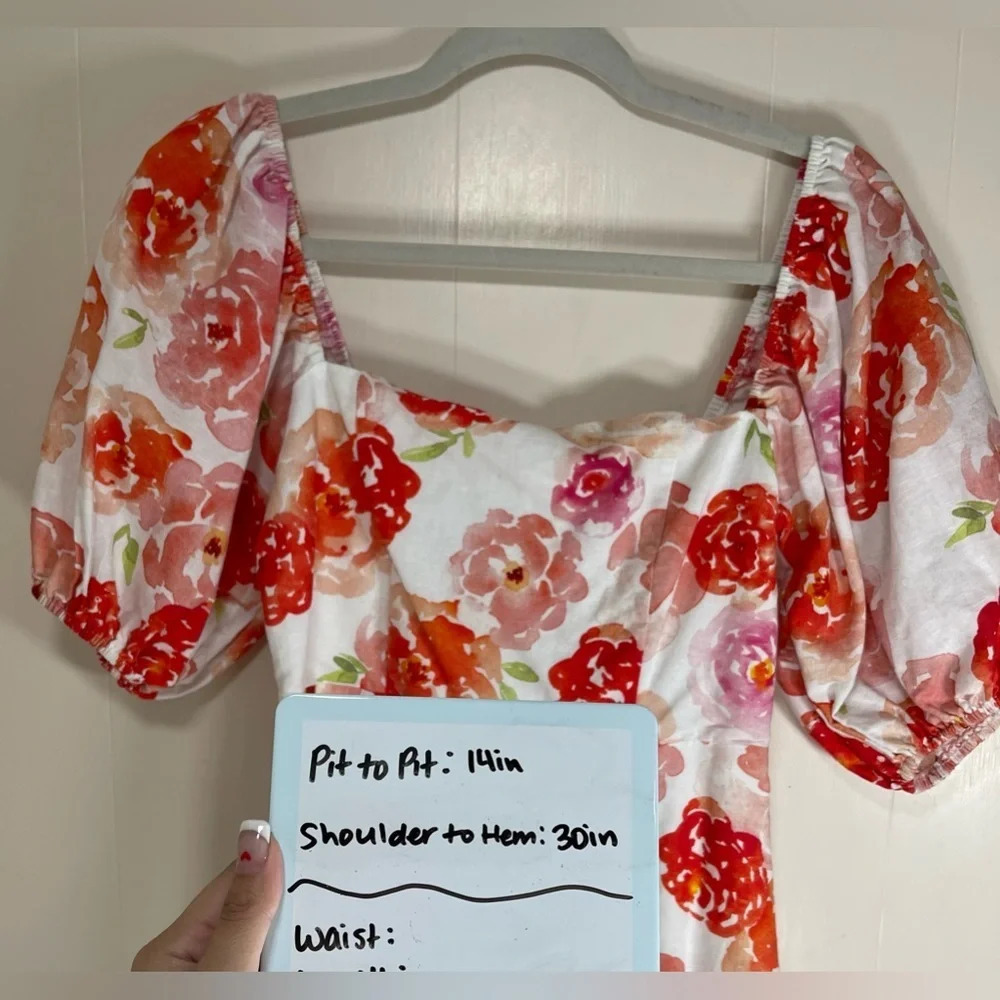 Charlie Holiday NWOT Linen Blend Bradley Floral Rose Puff Sleeve Mini Dress - Picture 13 of 13